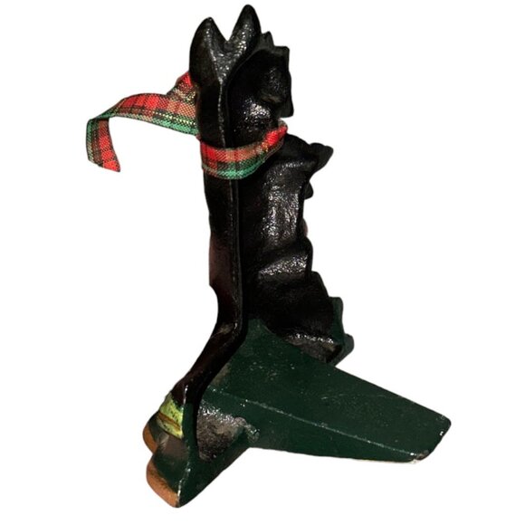 Vintage Black Scotty Dog Sitting Up Cast Iron Small Door Stop - Picture 2 of 2